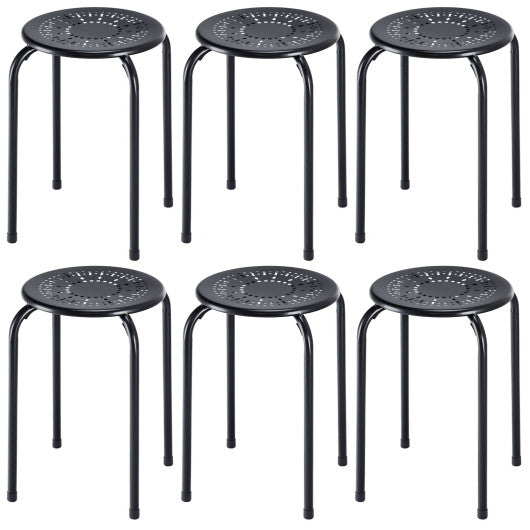 Costway Set of 6 Black Stackable Multifunctional Daisy Design Backless Round Metal Stool Set