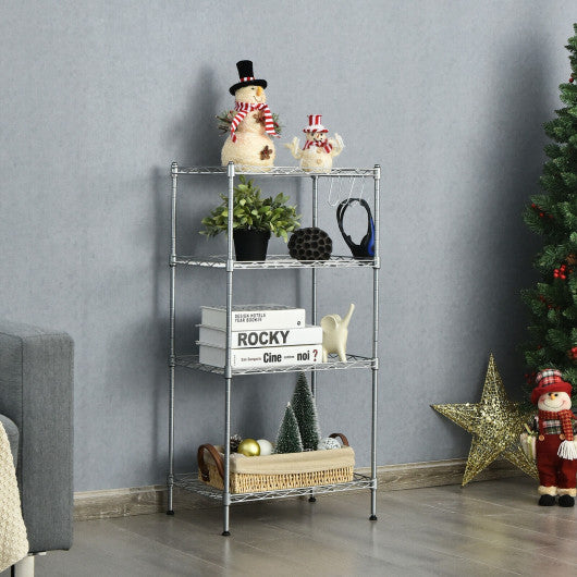 Costway Silver 4-Wire Shelving Metal Adjustable Storage Rack with Removable Hooks