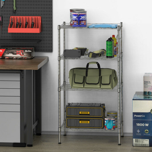 Costway Silver 4-Wire Shelving Metal Adjustable Storage Rack with Removable Hooks