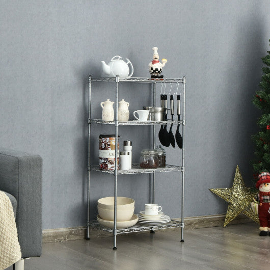Costway Silver 4-Wire Shelving Metal Adjustable Storage Rack with Removable Hooks