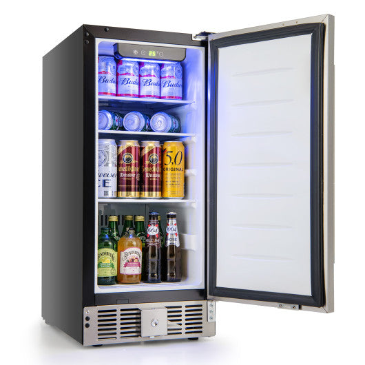 Costway Silver Compact Refrigerator with Adjustable Thermostat and Stainless Steel Door