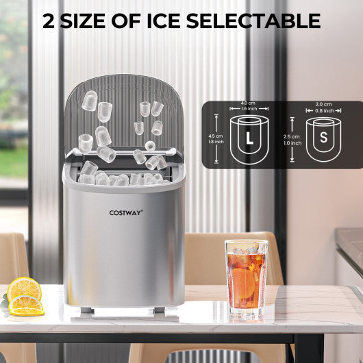 Costway Silver Countertop Automatic Ice Maker Machine 27Lbs/24 Hrs with Scoop and Basket