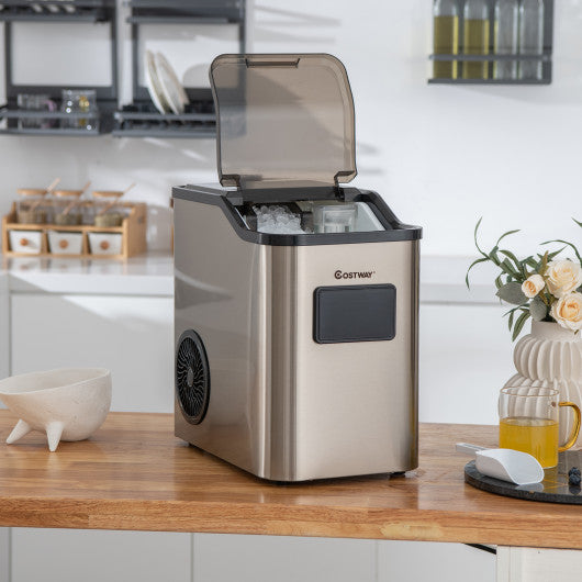 Costway Silver Countertop Nugget Ice Maker with 2 Ways Water Refill Self-Cleaning