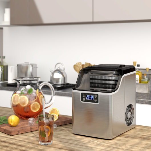 Costway Silver Electric Countertop Ice Maker with Ice Scoop and Basket