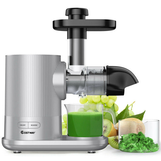 Costway Silver Horizontal Slow Masticating Extractor Juicer with Brush