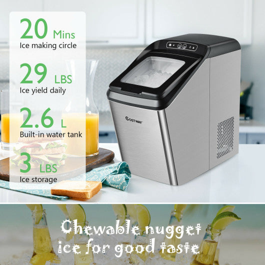 Costway Silver Ice Making Machine with 29 Pounds Pebble Ice per Day