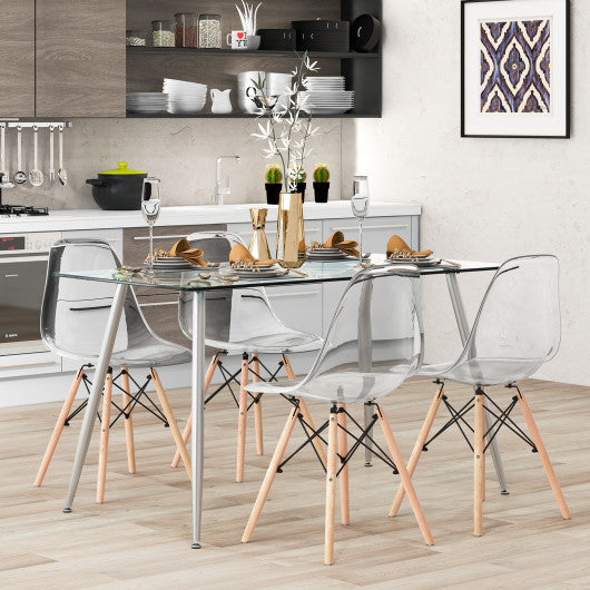 Costway Silver Modern Glass Rectangular Dining Table with Metal Legs