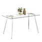 Costway Silver Modern Glass Rectangular Dining Table with Metal Legs