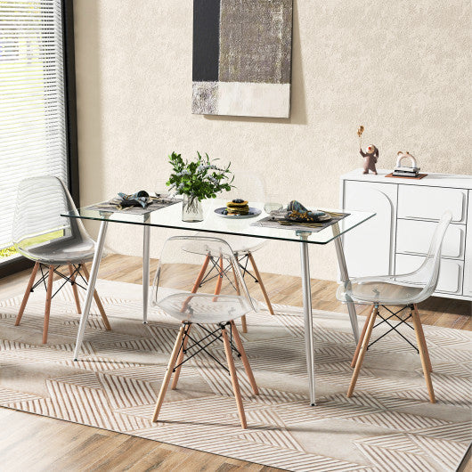 Costway Silver Modern Glass Rectangular Dining Table with Metal Legs