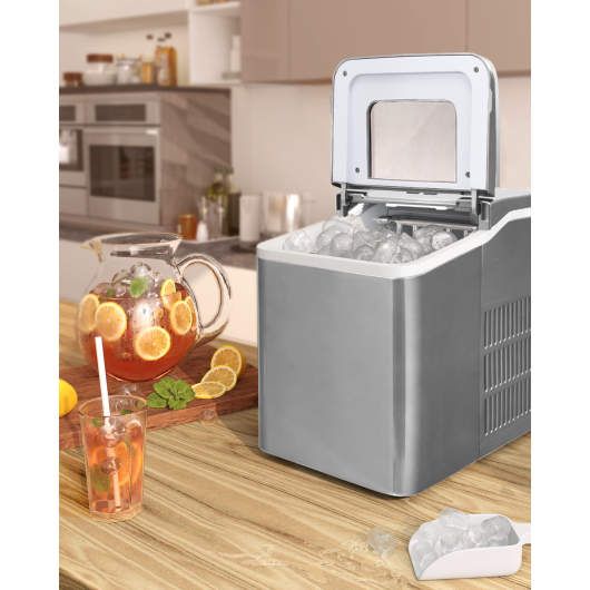 Costway Silver Portable Countertop Ice Maker Machine with Scoop