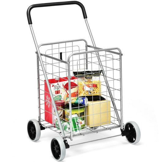 Costway Silver Portable Folding Shopping Cart Utility for Grocery Laundry