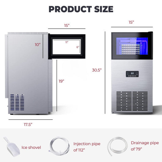 Costway Silver Stainless Steel Commercial Ice Maker Machine