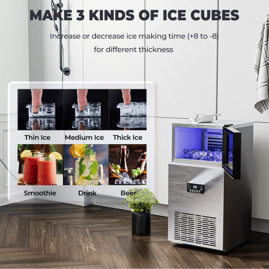 Costway Silver Stainless Steel Commercial Ice Maker Machine