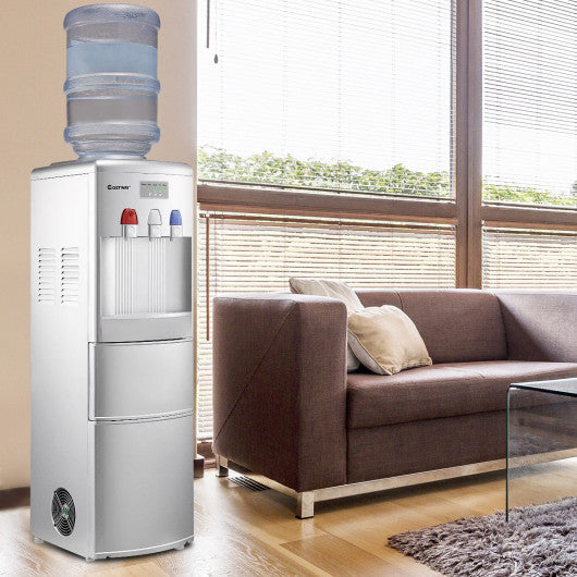 Costway Silver Top Loading Water Dispenser with Built-In Ice Maker Machine