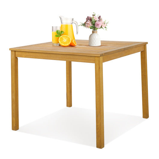 Costway Square Acacia Wood Outdoor Dining Table with Umbrella Hole