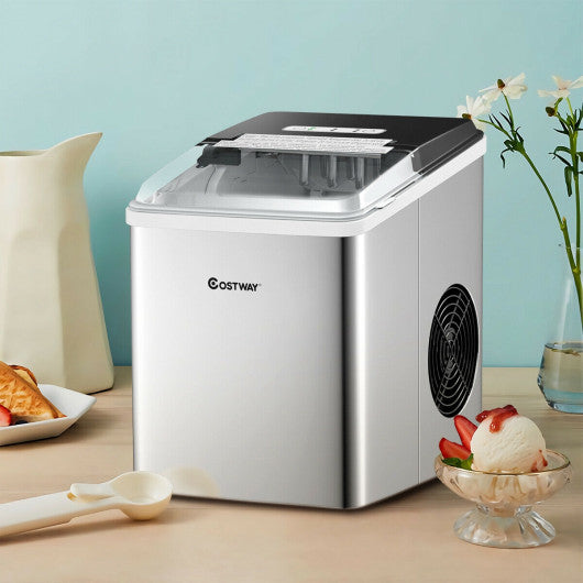 Costway Stainless Steel 26 lbs/24 H Self-Clean Countertop Ice Maker Machine