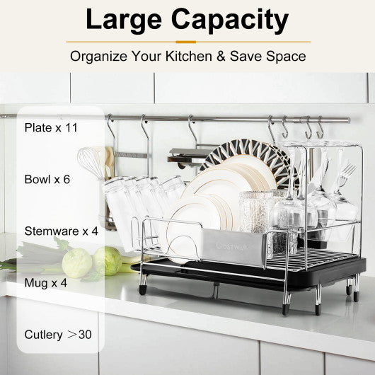 Costway Stainless Steel Expandable Dish Rack with Drainboard and Swivel Spout