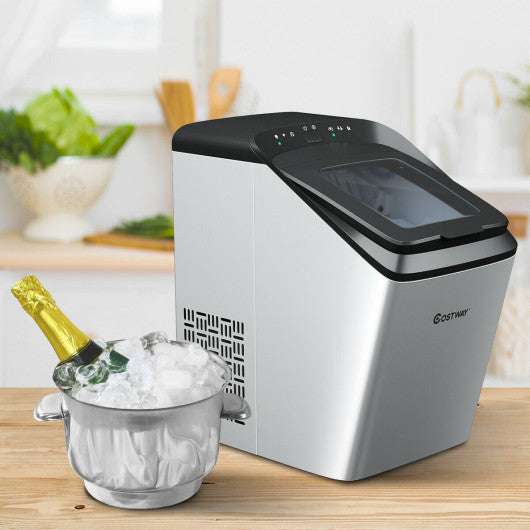 Costway Stainless Steel Ice Maker 33Lbs/ 24Hrs Self-Clean Function with Scoop
