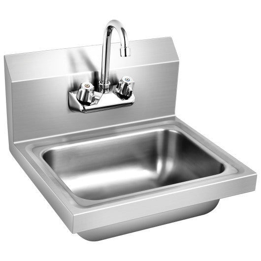 Costway Stainless Steel Sink Wall Mount Hand Washing Sink with Faucet ...