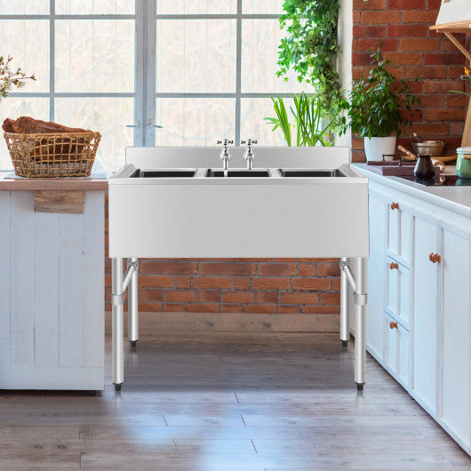Costway Stainless Steel Utility Sink with 3 Compartment Commercial Kitchen Sink