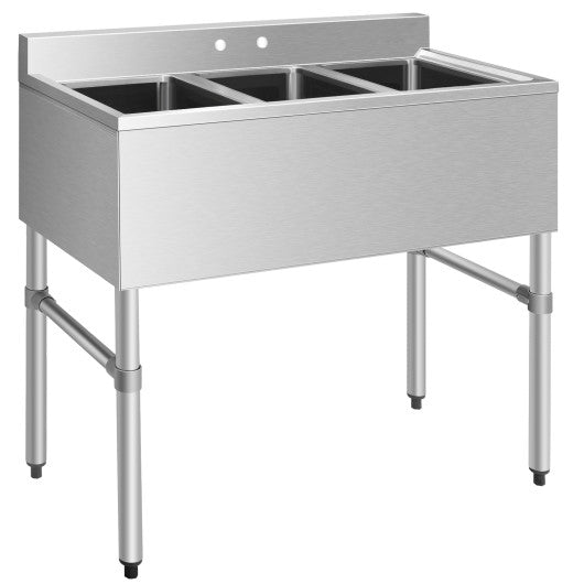 Costway Stainless Steel Utility Sink with 3 Compartment Commercial Kitchen Sink