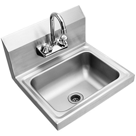 Costway Stainless Steel Wall Mount Washing Sink Basin with Faucet