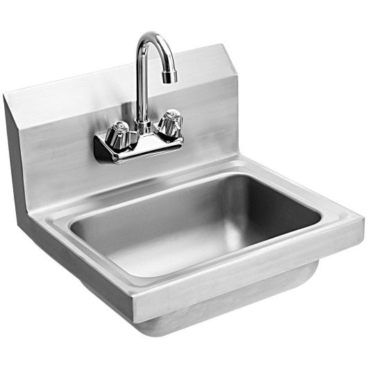 Costway Stainless Steel Wall Mount Washing Sink Basin with Faucet