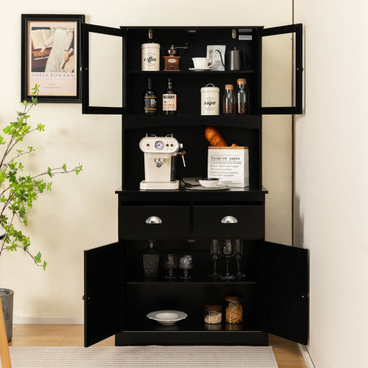 Costway Tall Black Sideboard with 2 Drawers and Adjustable Shelves