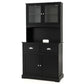 Costway Tall Black Sideboard with 2 Drawers and Adjustable Shelves