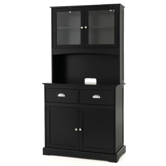 Costway Tall Black Sideboard with 2 Drawers and Adjustable Shelves