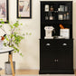 Costway Tall Black Sideboard with 2 Drawers and Adjustable Shelves
