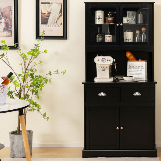Costway Tall Black Sideboard with 2 Drawers and Adjustable Shelves