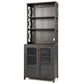 Costway Tall Gray Freestanding Bar Cabinet Buffet with Glass Holder and Adjustable Shelf