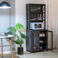 Costway Tall Gray Freestanding Bar Cabinet Buffet with Glass Holder and Adjustable Shelf