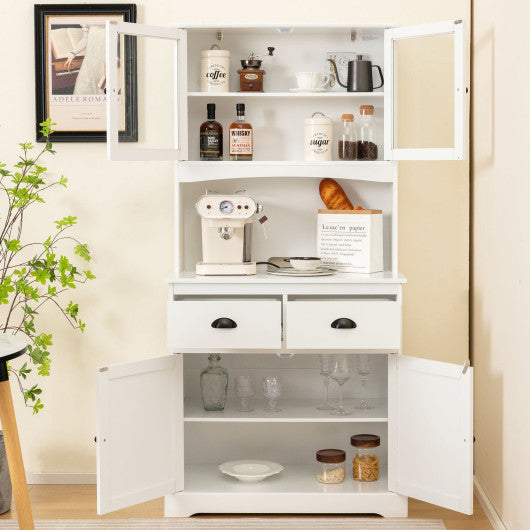 Costway Tall White Sideboard with 2 Drawers and Adjustable Shelves