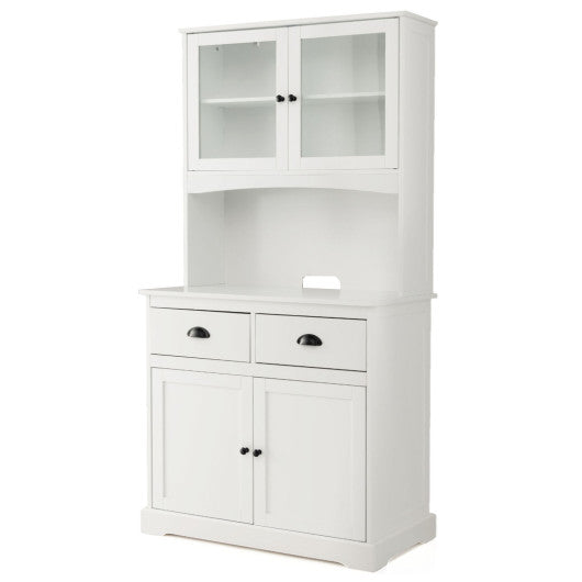 Costway Tall White Sideboard with 2 Drawers and Adjustable Shelves