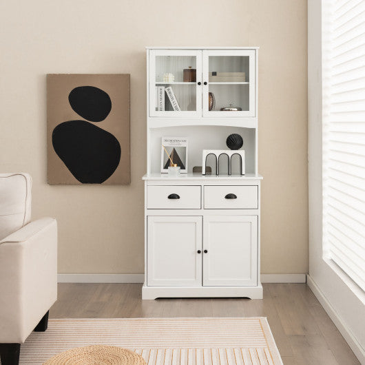 Costway Tall White Sideboard with 2 Drawers and Adjustable Shelves
