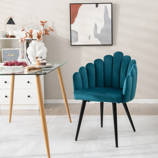 Costway Teal Modern Velvet Dining Chair with Metal Base and Petal Backrest