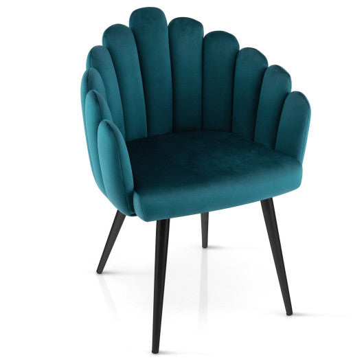 Costway Teal Modern Velvet Dining Chair with Metal Base and Petal Backrest