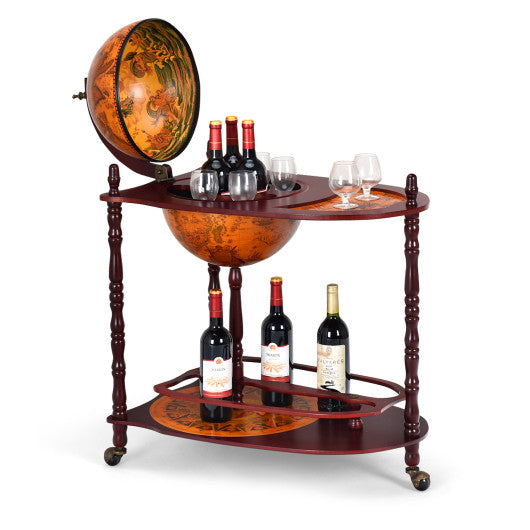 Costway Vintage Globe Rolling Wine Bar Cart with Extra Shelf