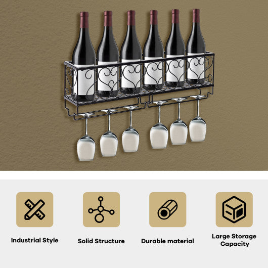 Costway Wall Mounted Metal Wine Rack Wine Bottle Storage