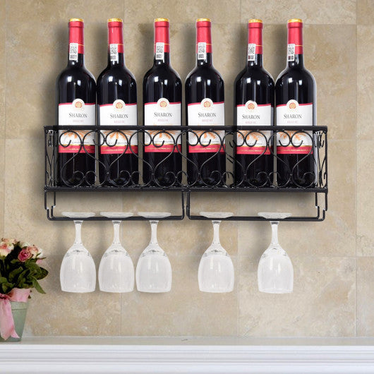 Costway Wall Mounted Metal Wine Rack Wine Bottle Storage