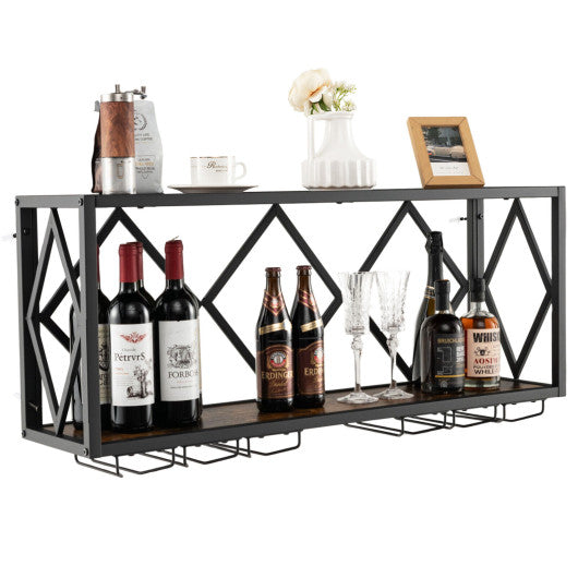 Costway Wall Mounted Wine Rack for 39 Bottles and 12 Glasses