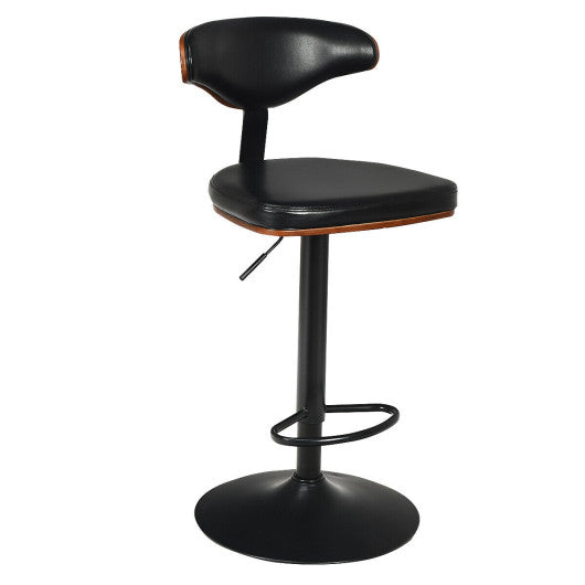 Costway Walnut Bentwood Barstool Height Adjustable Upholstered Swivel Stool