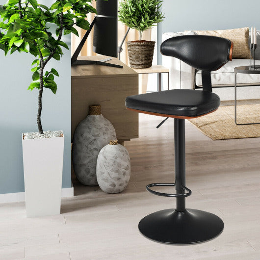 Costway Walnut Bentwood Barstool Height Adjustable Upholstered Swivel Stool