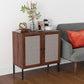Costway Walnut Kitchen Sideboard with 2 Rattan Doors and Adjustable Shelf