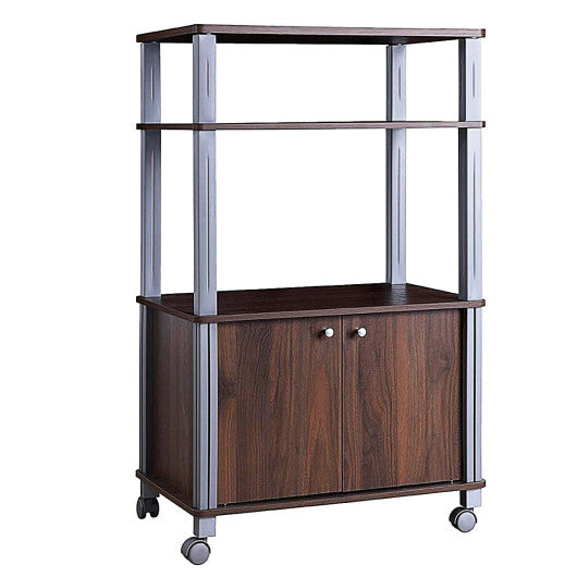 Costway Walnut Microwave Rack Stand Rolling Storage Cart – Kitchen Oasis