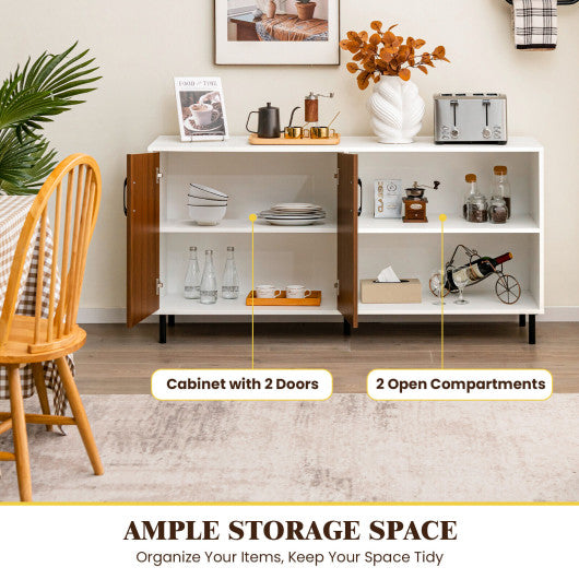 Costway Walnut Modern Buffet Sideboard with 2 Doors and Open Compartments