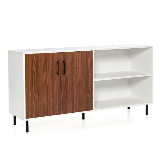 Costway Walnut Modern Buffet Sideboard with 2 Doors and Open Compartments