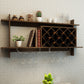 Costway Walnut Wall Mount Wine Rack with Glass Holder & Storage Shelf